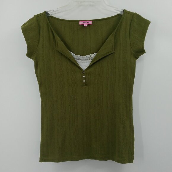 Vintage Energie Layered Look Henley Top Women's M Green Twilightcore Bella Swan - Picture 1 of 8
